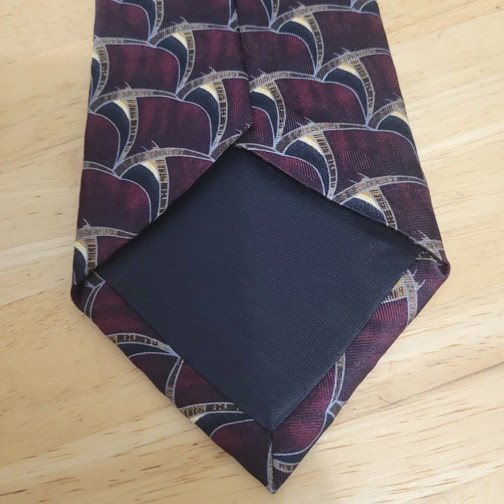 JZ Richards Men Burgundy Purple Geometric Fan Silk Necktie Hand Made in USA